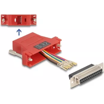 DeLOCK D-Sub 25 kontaktu spraudnis uz RJ45 ligzdu montāžas komplekts sarkanā krāsā VGA RJ-45
