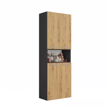 Vannas istabas glabāšanas skapis Top e Shop NEL 1K DK ANT/ART KP — Grafīts/Ozols, brīvi stāvošs, 5 plaukti, 600×300×1740 mm