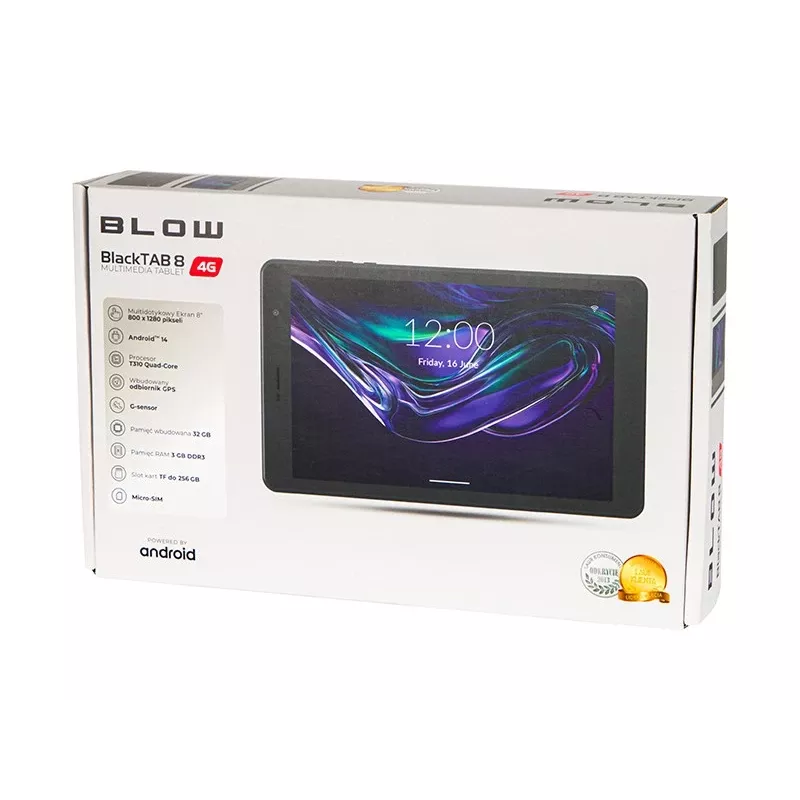 Planšetdators BLOW MelnsTAB8 8 collu 4G LTE, 3 GB RAM, 32 GB eMCP, Android 14, IPS 1200×1920, MicroSD
