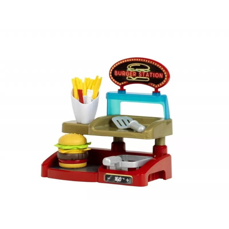 Play Burger Shop komplekts KLEIN 7336 — kompakts dizains, viegli tīrāma bērnu lomu spēles rotaļlieta