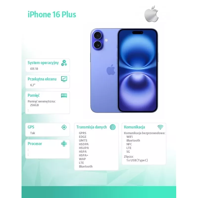 iPhone 16 Plus 256GB - Ultramarīns