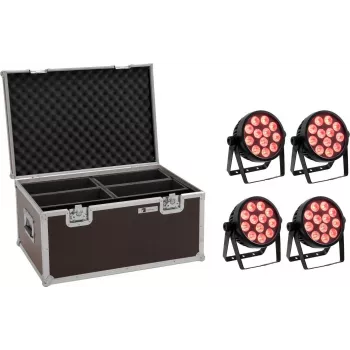 EUROLITE 7C-12 Silent plāns LED prožektoru komplekts 4x ar somu — kompakts 4 vienību komplekts