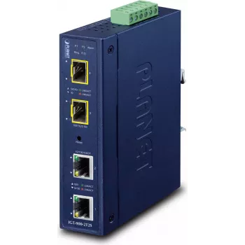 PLANET Industrial 2-Port - SFP - Vadu - Zils - Metāls - IP30 - FCC Part 15 Class A - CE IEC60068-2-32 (brīvais kritiens) IEC60068-2-27 (trieciens) IEC60068-2-6 (vibrācija) (IGT-900-2T2S)