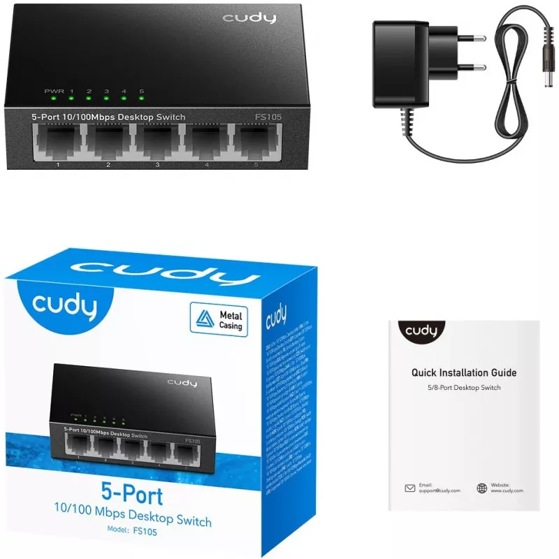 Nepārvaldāms komutators Cudy FS105 5 porti Fast Ethernet 10/100 melns