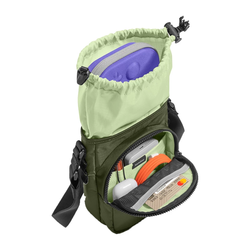 Tomtoc GameOn-G50 Switch 2 JoyCarry Sling Bag zaļa — somiņa-pārneses soma Nintendo Switch OLED un Switch 2