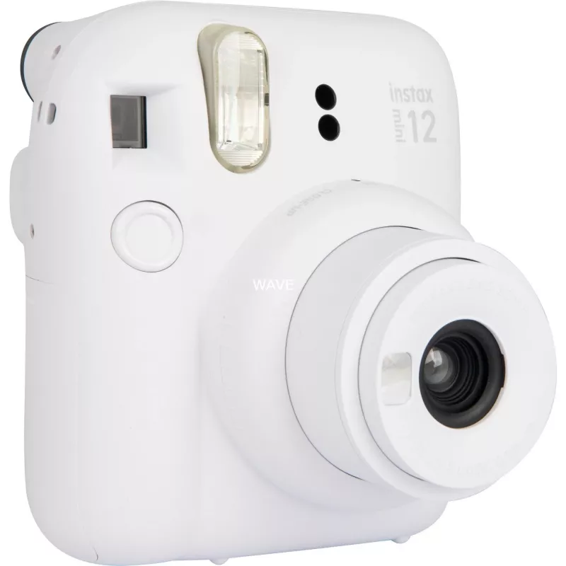 Fujifilm Instax Mini 12 tūlītējās drukas kamera, balta — 86×54 mm izdrukas, 60 mm fokusa attālums, AA baterija
