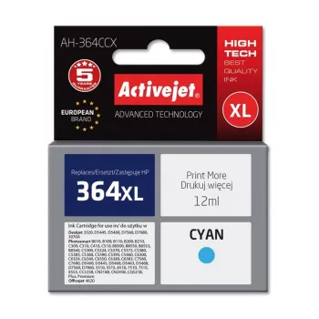 Saderīga tintes kasetne ActiveJet AH-364CCX ciāna, augsta (XL) ietilpība, 12 ml, krāsvielu bāzes, aizvieto HP 364XL CB323EE