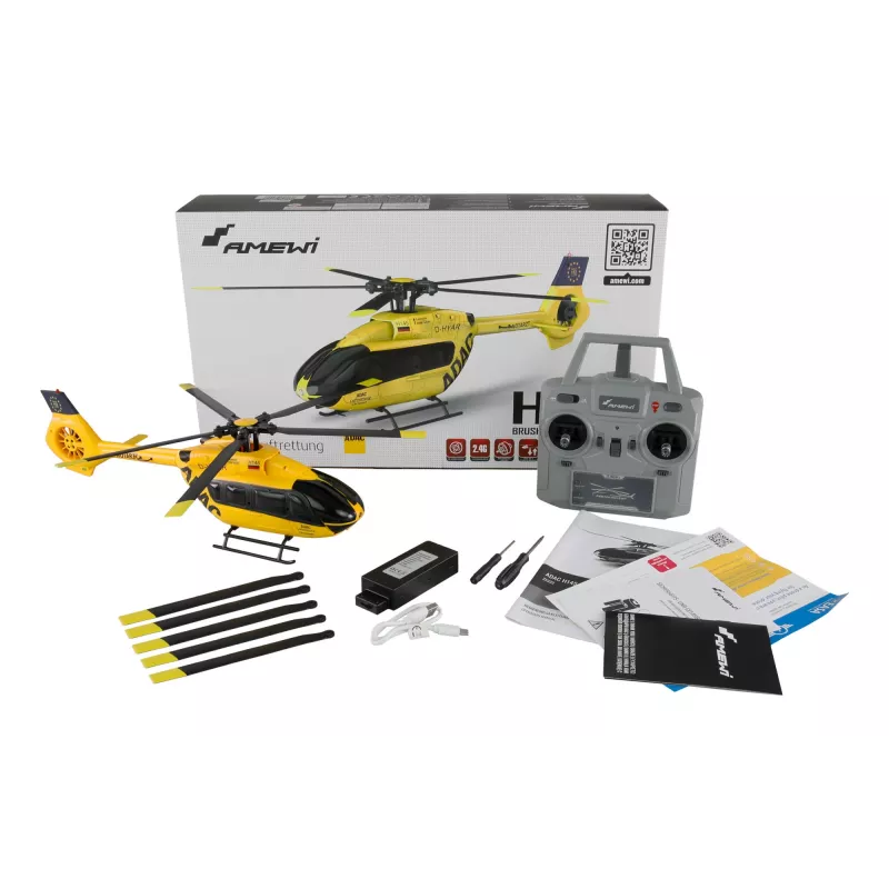 Amewi Helicopter ADAC H145 Brushless 6-Channel 6G RTF, gatavs lidojumam 6 kanālu modelis