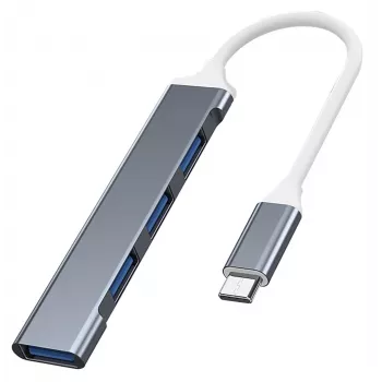 USB centrmezgls VAKOSS TC-4125X — 1× USB 3.0 Type-A, 3× USB 2.0 Type-A, Host: USB Type-C, sudraba