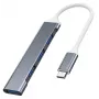 USB centrmezgls VAKOSS TC-4125X — 1× USB 3.0 Type-A, 3× USB 2.0 Type-A, Host: USB Type-C, sudraba