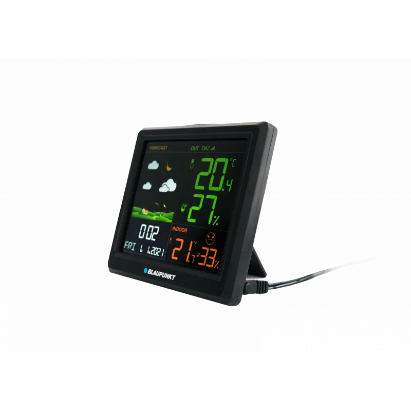Laika stacija BLAUPUNKT WS25BK — iekštelpu/āra temperatūras un mitruma monitors, melna, 1 sensors, LCD displejs