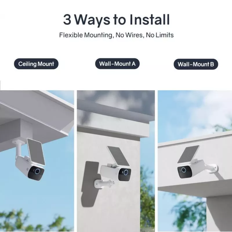 Safemo SC1 SolarCam, 4K UHD video, 8× tālummaiņa, 132° skata leņķis, nakts redzamība, Wi-Fi 2,4 GHz, 1,5 W saules panelis, balts