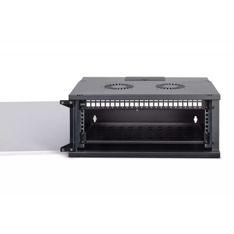 Pie sienas stiprināms korpusa skapis DIGITUS SOHO Pro DN-49201-SET — 19 collu 4U, 540x400 mm, IP20, atslēgas slēdzene