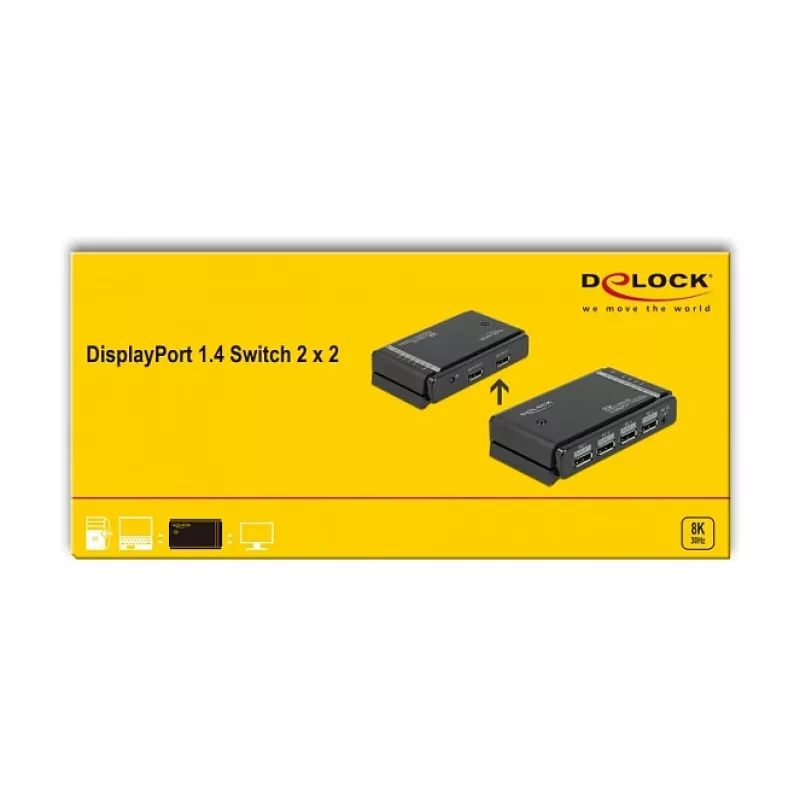 DELOCK DisplayPort 1.4 pārslēgs 2 x 2 DisplayPort ieeja uz 1 x 2 DisplayPort izeja 8K