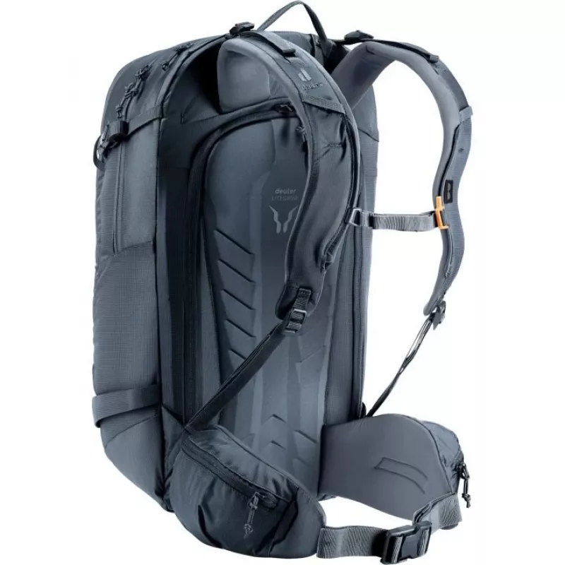 Mugursoma DEUTER Freerider Pro 34+ — tehniska freeride slēpošanas tūrisma mugursoma, 34 L, melna, ķiveres turētājs, gurnu josta