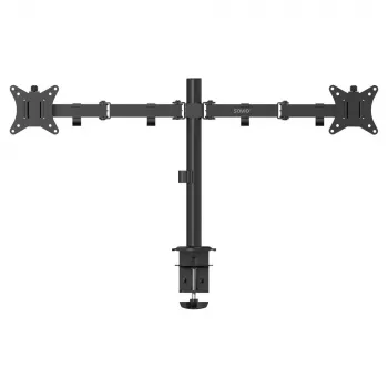 Monitor desk mount SAVIO UM-03 Melns, dual monitor clamp, VESA 100x100, supports 17 inch–32 inch, height/tilt/swivel/pivot