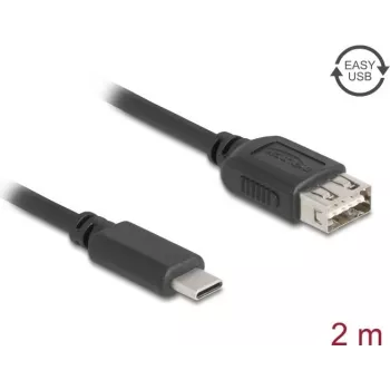 DELOCK USB 2.0 kabelis 2 m — USB C uz USB A, 0,48 Gbit/s, zeltīti kontakti, melns