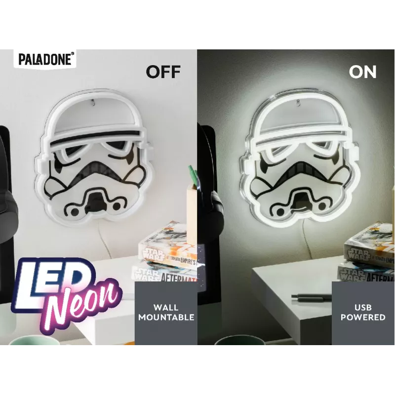 Pie sienas stiprināms LED neona gaismeklis Paladone Stormtrooper modelis PP14595SWVN, dekoratīvs Zvaigžņu karu apgaismojums