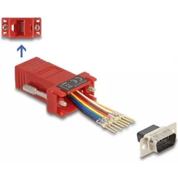 DeLOCK D-Sub 9 kontaktu vīrišķais–RJ45 sievišķā montāžas komplekts sarkanā krāsā VGA–RJ45