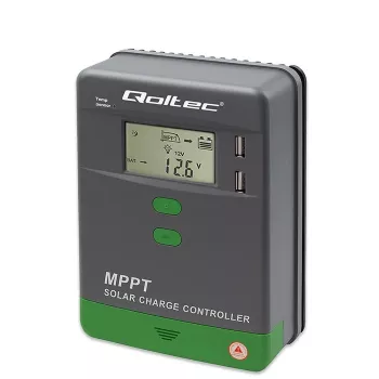 MPPT saules uzlādes kontrolieris QOLTEC 10A 12V/24V sistēmām ar LCD displeju