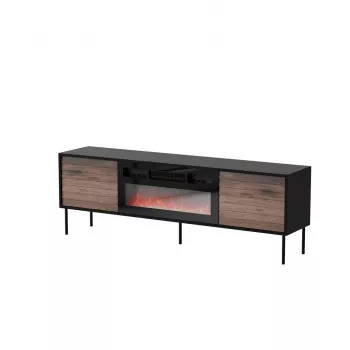 TV skapis cama meble CORTINA 180x40x60 cm melns/riekstkoks ar melnu elektrisko kamīnu