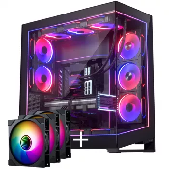 PHANTEKS NV-Series NV9 MK2 PC-Enclosure, EATX, DRGB, Tempered Glass - Melns & M25 Gen2 PWM D-RGB Fan 3er-Pack - Reverse Blade, 140mm, Melns + DRG