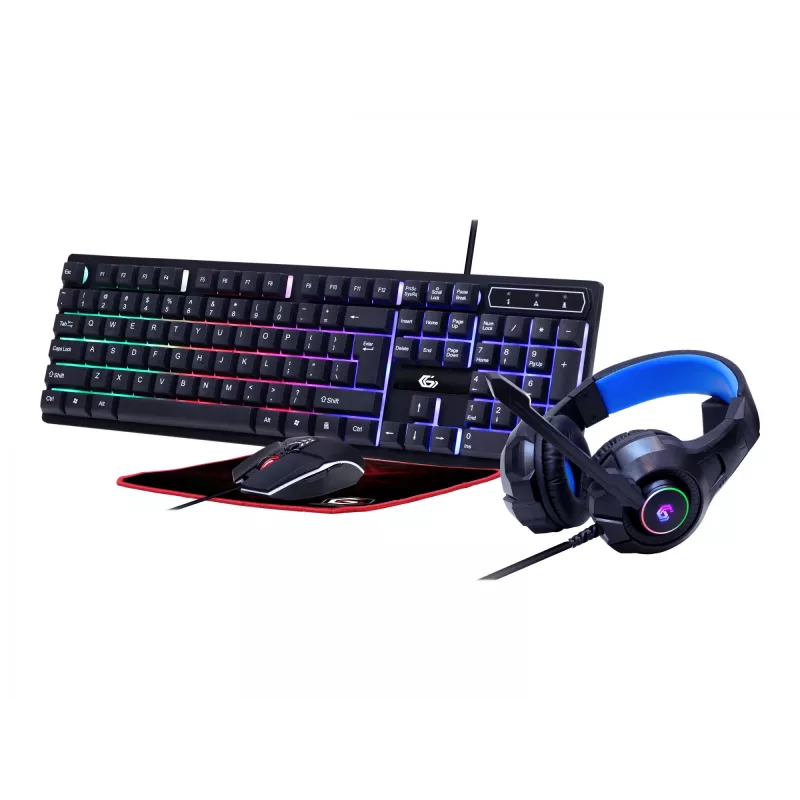 Spēļu tastatūra ar peli GEMBIRD GGS-UMGL4-02 — pilna izmēra USB QWERTY US English, melna, LED fona apgaismojums