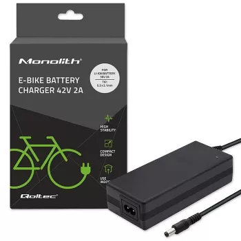 Qoltec 50761 Lādētājs e-velosipēdu akumulatoriem 36V | 42V | 2A | 5.5*2.5