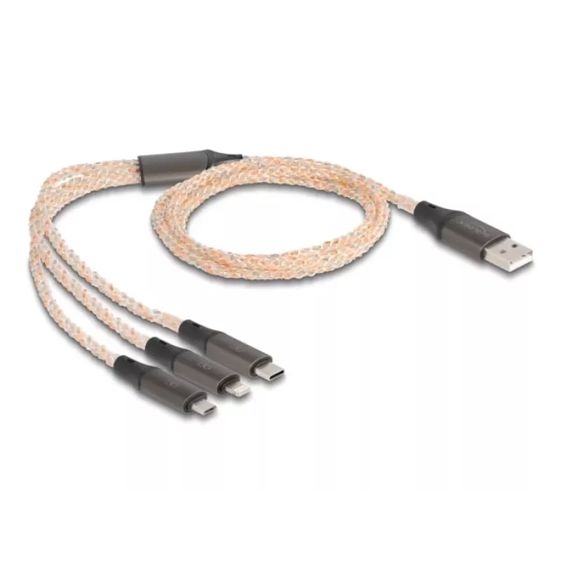 DeLOCK USB kabelis 1,2m USB 2.0 USB A USB C/Micro-USB B/Lightning Caurspīdīgs
