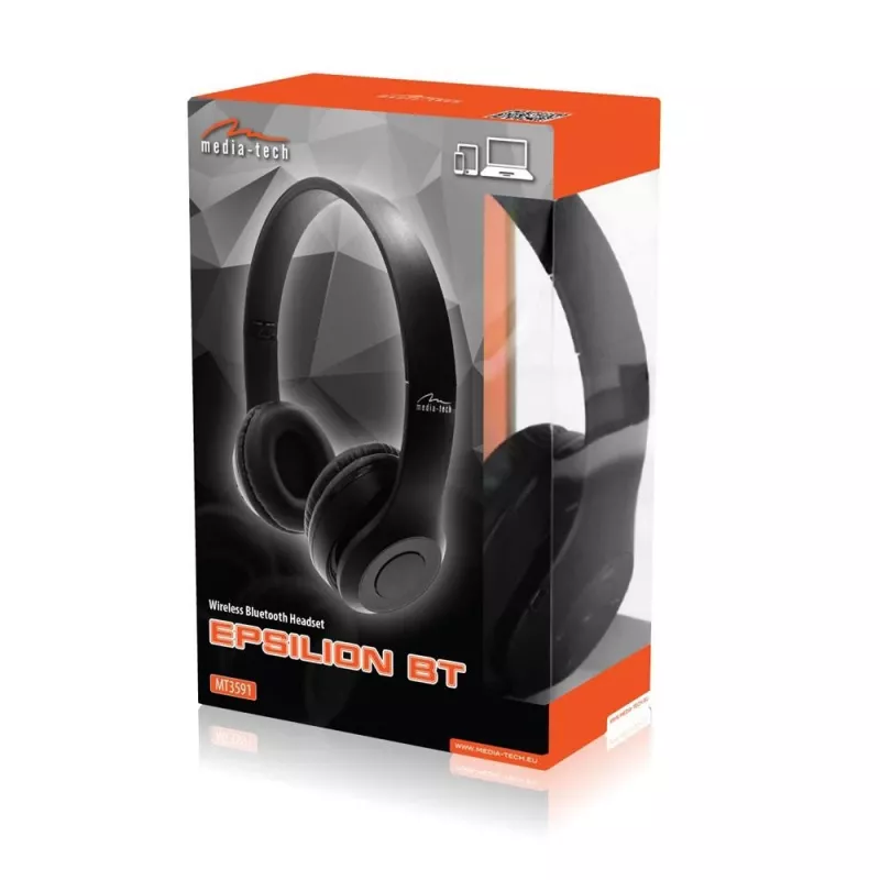 MEDIA-TECH EPSILION BT MT3591 Bezvadu austiņas Bluetooth 4.2 Mikrofons Radio FM Melna