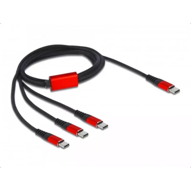 USB uzlādes kabelis DeLOCK 3 vienā USB Type-C uz 3 x USB Type-C 1 m melns/sarkans