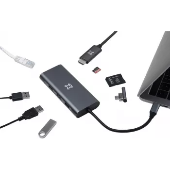 XtremeMac XWH-HUB8-13 saskarnes centrmezgls USB Type-C 40000 Mbit/s pelēks (XWH-HUB8-13)
