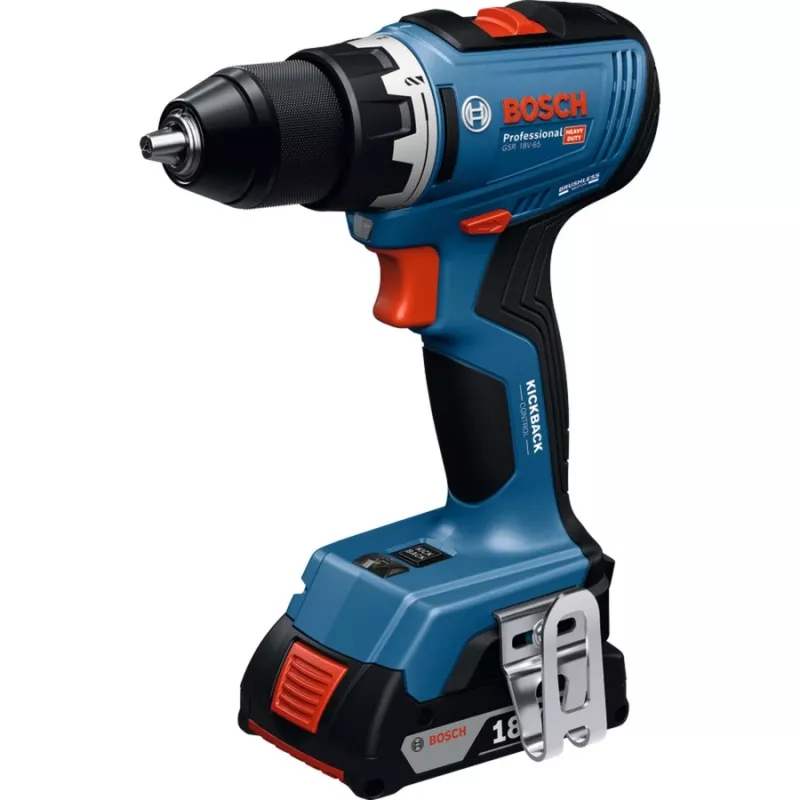 Bezvada urbjskrūvgriezis Bosch GSR 18V-65 ar 2x 4,0 Ah baterijām