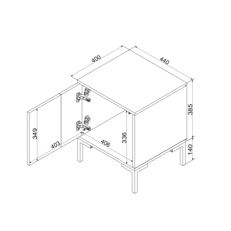 Naktsgaldiņš Cama Meble MERCI 44x40x52,5 cm, melns un ozolkoka, MDF/skaidu plātne, iepakojumā 2 gab.
