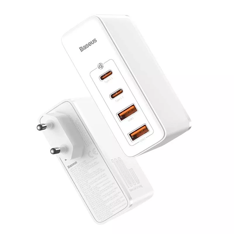 Travel Charger Baseus GaN2 Pro Quick 2x USB + 2x USB-C, 100W, EU (Balts)