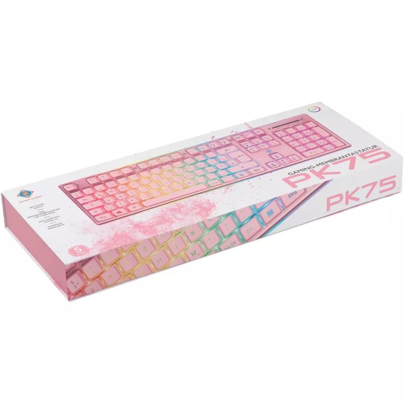 Deltaco GAM-021-RGB-P-DE - pilna izmēra (100%) - USB - membrānas taustiņu slēdzis - QWERTZ - Rozā
