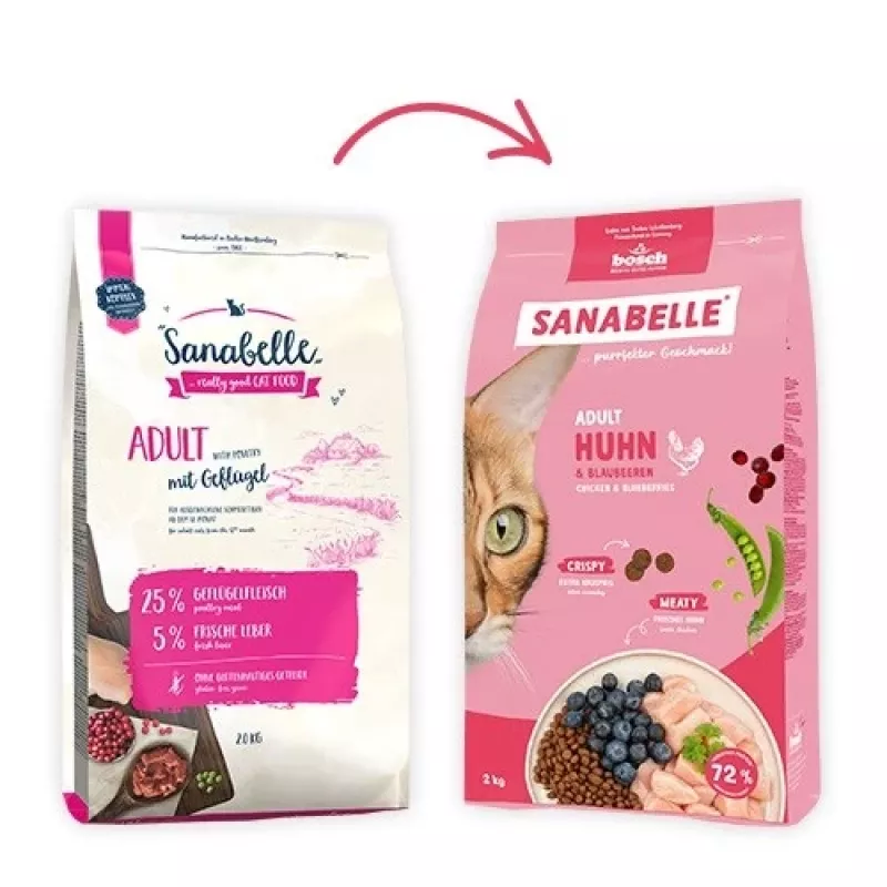 Sausā barība kaķiem Bosch Sanabelle Life Adult Chicken & Blueberries 8 kg, 31% proteīns, 16% tauki, 2% šķiedrvielas