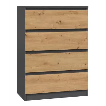 Kumode Top e Shop M4 ANTRACYT/ARTISAN — 4 atvilktnes, antracīta un ozola apdare, 700×400×970 mm, skaidu plāksne