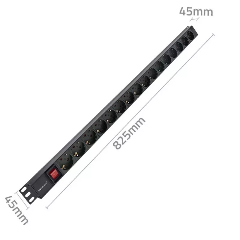 Qoltec Alumīnija PDU RACK | 16A | 16 x Schuko | Vertikāls | 1.8m