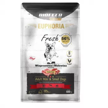 Sausā suņu barība BIOFEED Euphoria Fresh Meat Adult Pork & Beef XS/S 0,5 kg mazām šķirnēm