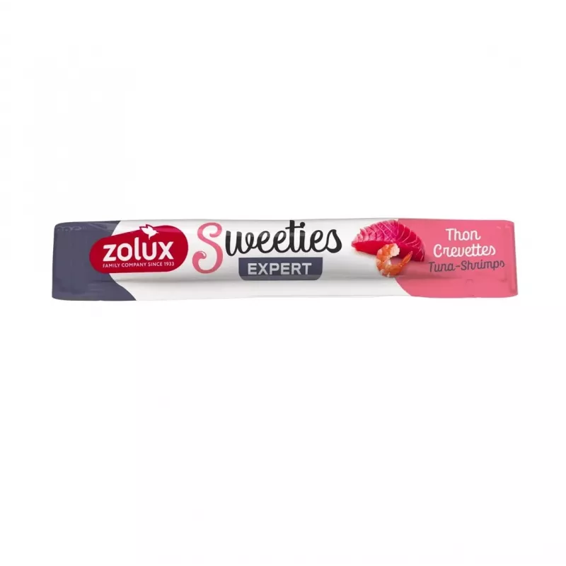 ZOLUX kaķu našķi Sweeties Tuncis ar garnelēm 14 g — zivju pastas našķis, tūbiņa, 90% mitruma