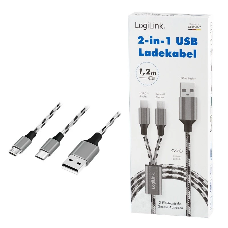 LogiLink CU0202 USB kabelis USB 2.0 1,2 m USB A USB C/Micro-USB A pelēks
