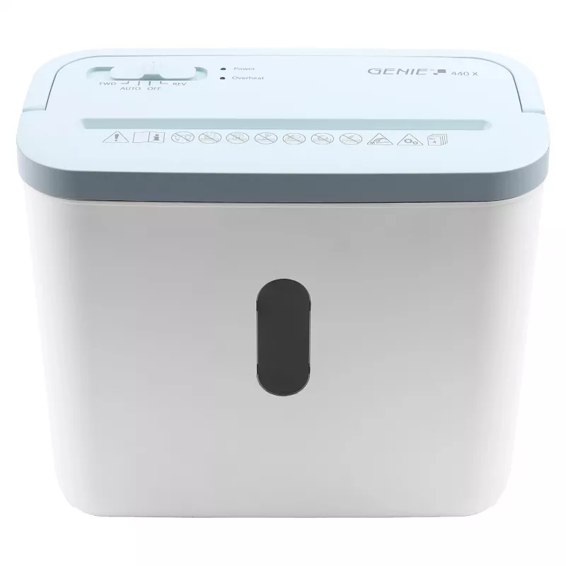 Papīra smalcinātājs genie 440 X Blue — krustveida griezums 4 x 38 mm, 8 L grozs, 300 W
