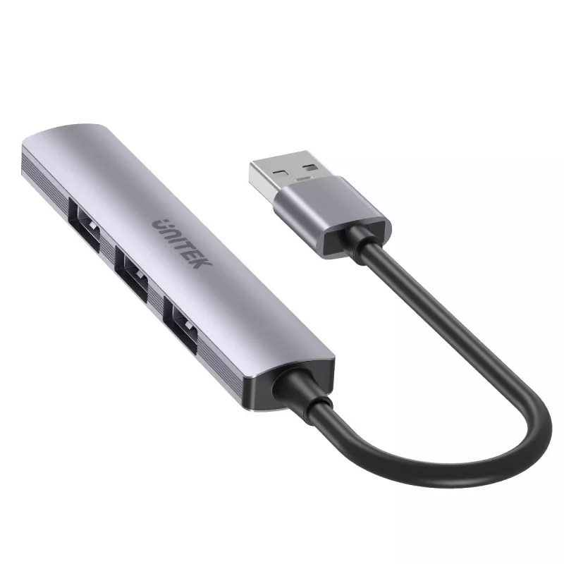 Unitek H1208A USB-A sadalītājs, 4 porti (1x USB-A 5 Gbps, 3x USB-A 2.0), alumīnijs, sudraba