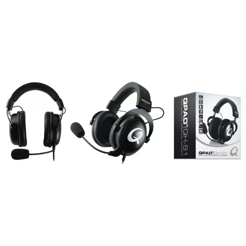 Austiņas QPAD QH-91 vadu, galvas stīpa, apkārtauss, 15–25000 Hz, 2 m kabelis, melns