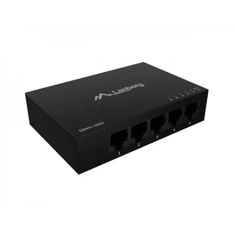 Tīkla komutators LANBERG DSM1-1005 5x 1 Gb/s nepārvaldāms darbvirsmas, metāla korpuss, 12V