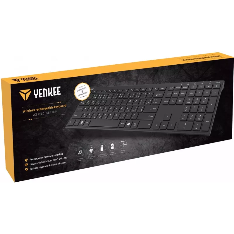Bezvadu tastatūra YENKEE YKB 2000 CSBK — plāns kompakts dizains, bezvadu savienojums