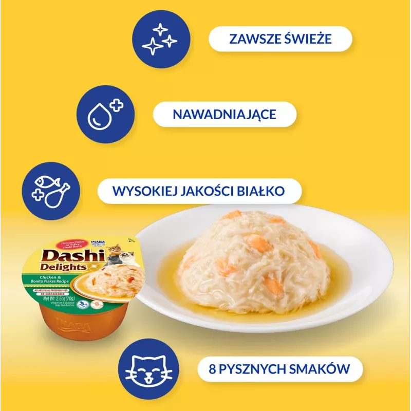 INABA Dashi Delights vista ar bonito skaidiņām buljonā - kaķu kārumi - 70g