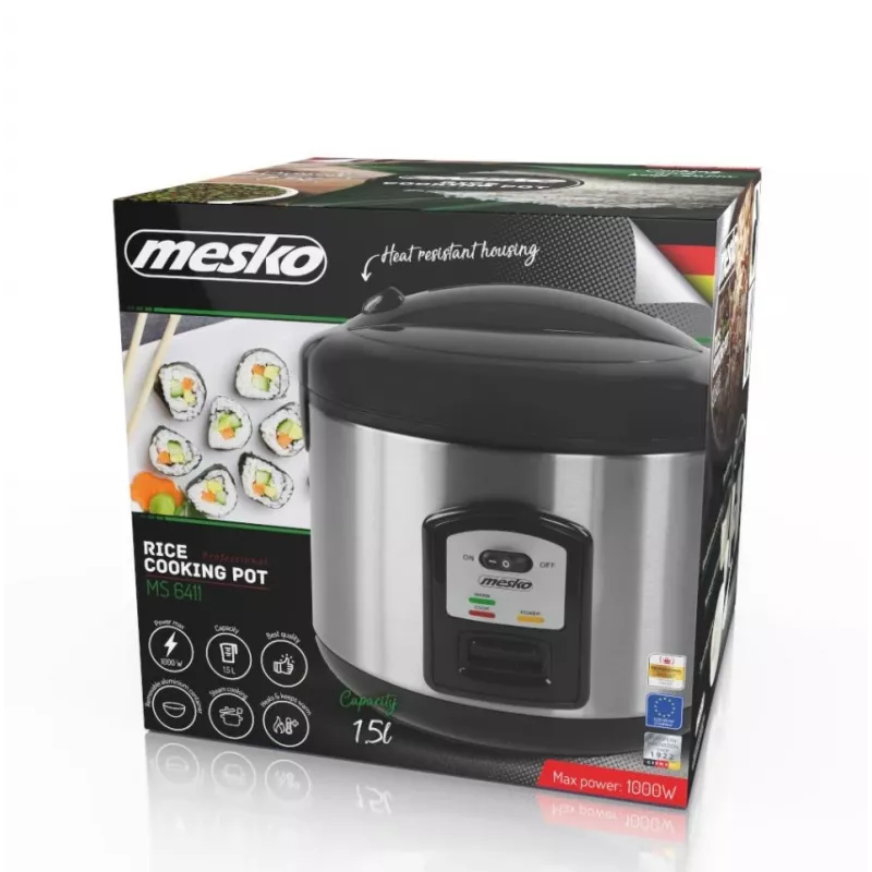 Rīsu plīts Mesko MS 6411, melna, nerūsējošais tērauds, 1000 W
