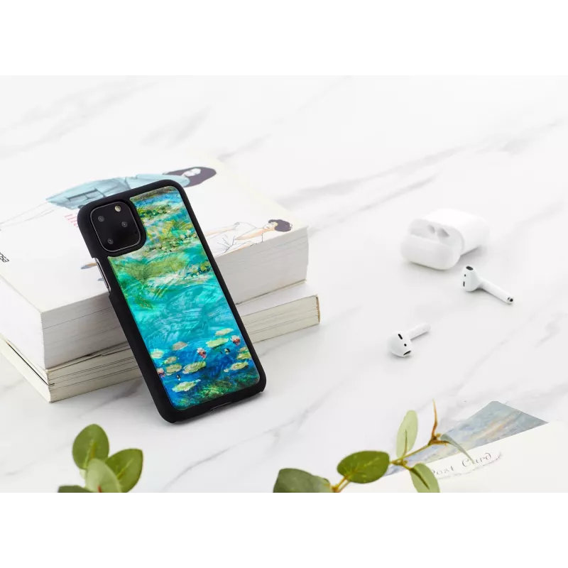 Viedtālruņa maciņš iKins iPhone 11 Pro — ūdensrožu dizains, melns